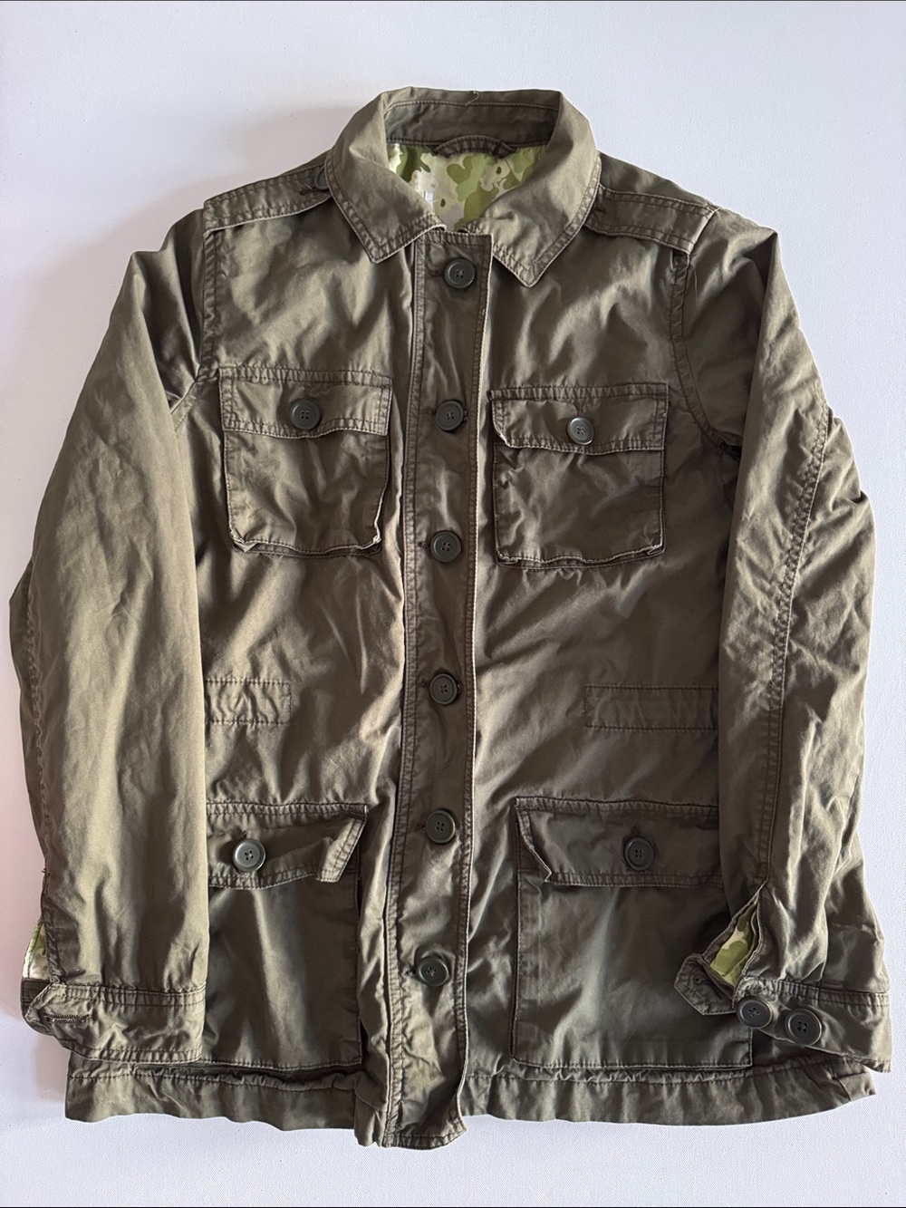 Vince Camuto Olive Utility Jacket w/ Abstract Camo Lining - Style WS14OT1025